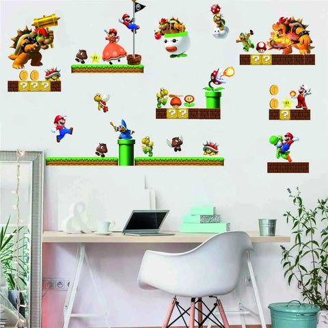 3D Video Game Wall Decals Build Scene Peel And Stick Wall Stickers For Kids Rooms Game On Boys Bedroom Nursery Living Room Door Decor Easy Peel And Stick No Tools Required Removable Vinyl Decor Great For Bedrooms Playrooms Nurseries And Living Areas, showing colorful characters and elements on a wall.