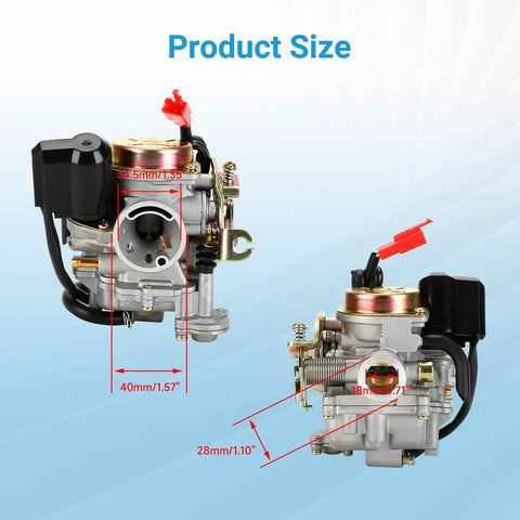GY6 50cc CDI Kit With Carburetor and Ignition Coil for 139QMB 4 Stroke Scooters, showing measurements in millimeters.