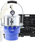 Portable Pneumatic Brake Bleeder Kit For One Man Operation with adapters and collection bottle, includes all necessary tools.