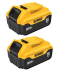 20V Max XR 5Ah Lithium Ion Battery Two Pack With LED Charge Indicator in yellow casing, providing long runtime for tools.