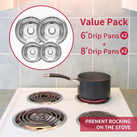Chrome Stove Burner Drip Pans Set Of 4 For Electric Ranges Thickened Bent Preventing Design Fits Whirlpool Electric Range Tops