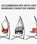 C Type Hammock Chair Stand Heavy Duty Steel Frame With Adjustable Height holding three different types of hanging chairs