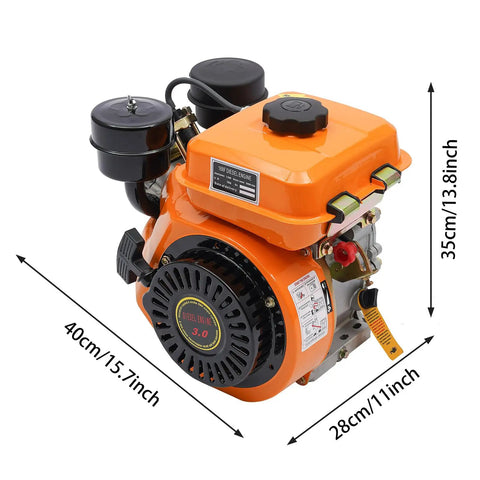 Knockout 196CC Four Stroke Diesel Engine 3HP Air Cooled Horizontal Motor 3000RPM Solid As A Rock Build With Steel Camshaft And Fresh Filter For Go Karts And Farm Gear