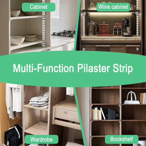 Hold Everything Tight With These Tough As Nails 14 Pack 17.5 Inch Black Metal Pilaster Shelf Brackets featuring a cabinet, wine cabinet, wardrobe, and bookshelf.