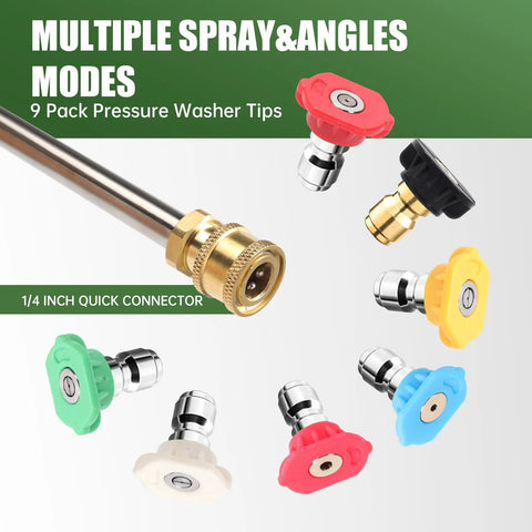 9-pack pressure washer nozzle tips with 1/4-inch quick-connect; assorted colors