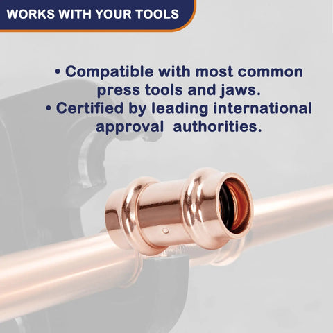 3/4 Inch Copper Press Fittings Coupling With Stop Zero Lead P To P, 10 Pack For Plumbing installed with press tool