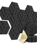 12 Pack Hexagonal Acoustic Wall Panels Sound Absorbing Polyester Foam Tiles For Home Studio Bedroom Decor Soundproofing, black foam tiles arranged.