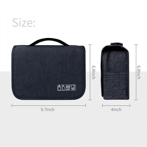 Black Big Capacity Hanging Hook Travel Toiletry Bag Waterproof Cosmetic Organizer for Men and Women, dimensions 9.7 x 6.8 x 4 inches