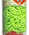 Pura Fit Long Earplugs Bright Green 500 Per Dispenser With PVC Free Construction And Tapered Design For Easy Insertion NRR 34 Protection Non Irritating Smooth Surface