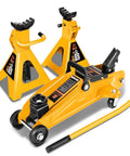 Low Profile Hydraulic Trolley Jack Set With Two Ton Capacity And Two Ratchet Jack Stands, Safety Overload System, 360 Degree Handle