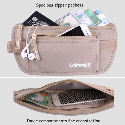 Ultra Slim RFID Blocking Travel Money Belt Hidden Under Clothes For Women And Men With Passport Holder, Protect Cash Cards And Identity, Includes 10 RFID Sleeves, anti theft hidden pouch