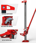 Big Red 48 Inch Ratcheting Off Road Farm Jack With Heavy Duty 3 Ton 6000 Lb Load Capacity showing adjustable bracket and anti-slip support.