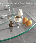 36 Inch Lazy Susan Turntable Rotating Serving Tray With Tempered Glass And Aluminum Base, coffee and croissants on tray