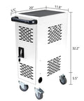 Top Tier Mobile Charging Station Holding Sixteen Devices Features Hella Sturdy Steel Body Secure Lock System And Built In Power Strips Fits Fourteen Inch Tablets Smooth Ride Casters Best For Classrooms Or Clinics White dimensions 32.2" x 20"