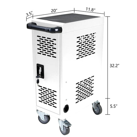 Top Tier Mobile Charging Station Holding Sixteen Devices Features Hella Sturdy Steel Body Secure Lock System And Built In Power Strips Fits Fourteen Inch Tablets Smooth Ride Casters Best For Classrooms Or Clinics White dimensions 32.2" x 20"