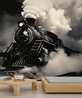 Massive Vintage Steam Train Mural For Living Room Or Bedroom Wall Decor on thick silk cloth, large 169 inches by 118 inches