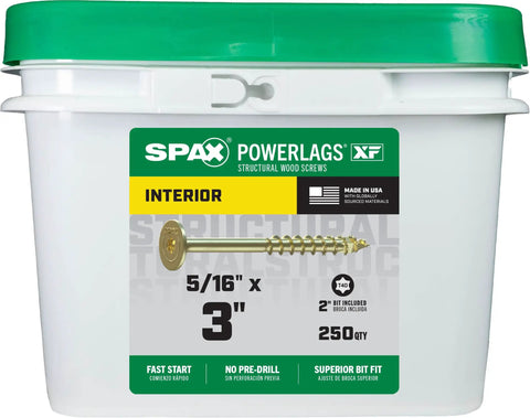 Powerlags XF Five Sixteenth Inch By Three Inch Interior Pancake Head Structural Wood Lag Screws 250 Pack No Drill Needed Yellow Zinc T40 Torx Drive