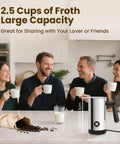 Group enjoying coffee with 4 In 1 Milk Frother And Steamer With 10 6 Oz Capacity Electric Foam Maker on kitchen counter