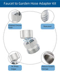 Garden Hose Adapter Kit With Faucet Aerator Key For Bathroom And Kitchen All In One Multi Thread Sink Swivel Faucet Aerator Adapter To Connect Garden Hose Chrome Finish, polished chrome swivel adapter