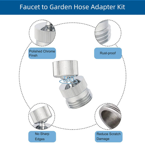Garden Hose Adapter Kit With Faucet Aerator Key For Bathroom And Kitchen All In One Multi Thread Sink Swivel Faucet Aerator Adapter To Connect Garden Hose Chrome Finish, polished chrome swivel adapter