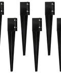 Six Pack Heavy Duty Fence Post Anchors And Ground Spikes Rock Solid 24 Inch Metal Stakes in black for secure setup.