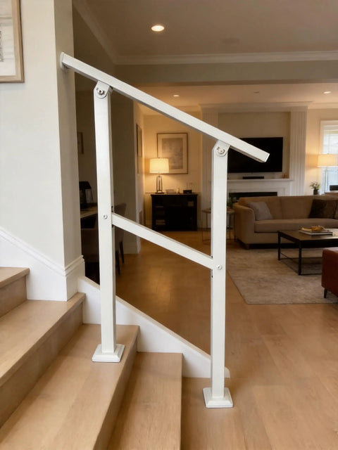Rock Solid Galvanized Steel Stair Railing With Adjustable Outdoor Handrail Designed For One Or Two Steps Featuring Corrosion Resistant Finish And Quick Install For Front Porches, 36L x 7W inches, white.