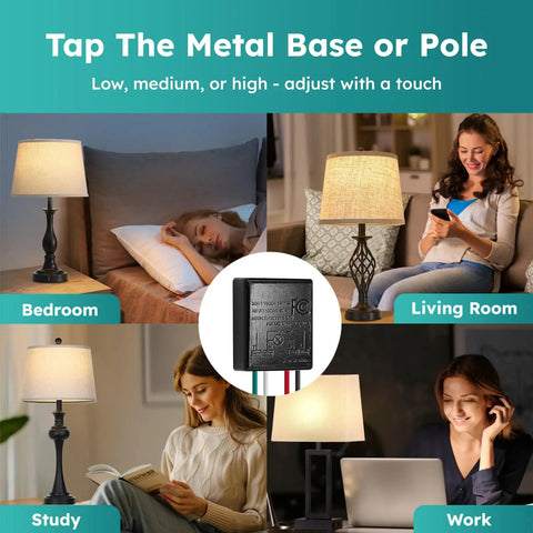 Two Pack Touch Lamp Control Module With Three Level Dimming For Desk Lamps Sensor Replacement Kit With Wire Caps Easy Install No Fuss Works With Lamps That Have Metal Bases And Dimmable LED Bulbs, 3-way touch control