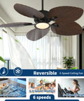 Daklpiw 52" Retro Fan Lamp Tropical Ceiling Fan with Light and Remote, featuring palm leaf blades and 6-speed settings.