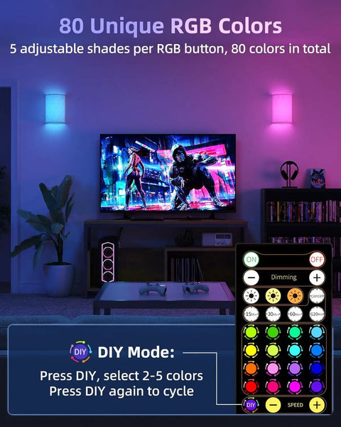 Battery Operated Wall Sconce Set Of Two With Remote And Usb C Rechargeable Power No Drill Setup That Is Totally Renter Friendly And Delivers Smooth Ambiance Vibes Without Having To Pay Cash For An Electrician shown with adjustable RGB colors.