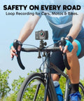Cyclist using Ek7000 Pro 4K 30FPS Action Camera Bundle with bike mount, promoting safety and loop recording.