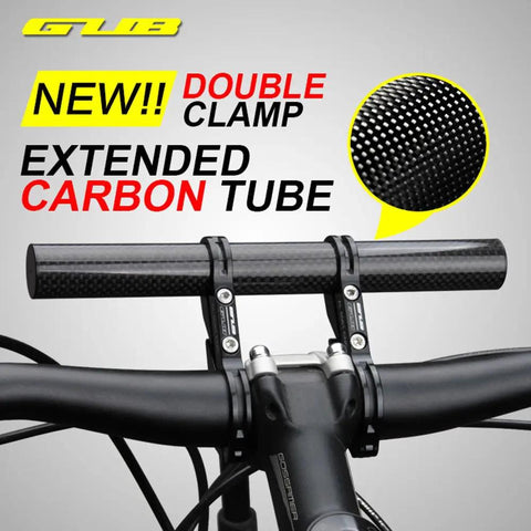 Close-up of bike handlebar with 31.8mm Carbon Fiber Handlebar Extender Mount With Long Tube For Lights Bike Computer Phone Bell Mount And Accessories Aluminum Bracket Fits 25.4mm And 22.2mm Bar With Spacers