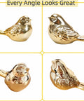 Golden bird ceramic toilet bolt caps from multiple angles, enhancing bathroom decor without ugly plastic. Upgrade Your Bath Setup With These Fresh Golden Bird Ceramic Toilet Bolt Caps.