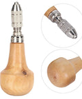 Heavy Duty Three Piece Pin Vise Set Featuring Solid Wood Handle Chuck Gravers, close-up of wood handle and metal chuck.