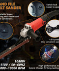 Heavy Duty Belt Sander With Six Variable Speeds And 1080 Watt Motor, showing adjustable speed dial and grip handle.