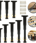 Heavy Duty Bed Support Legs 8 Pack Adjustable Height Center Supports For King Queen Bed Frame Slat Replacement Furniture Glides, black legs with screws.