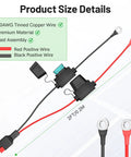 45A Cable With O Ring Terminal For Standard Port Connectors, 10AWG Battery Lead With Dual Fuse Holder, UV Resistant, 2Ft