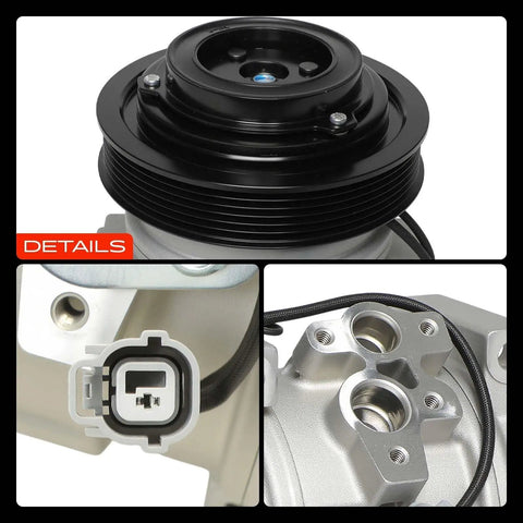 Direct Fit A/C Compressor With Clutch showing pulley, connector, and detailed installation points for Honda Accord 2003-2007.