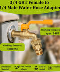 Two Pack 3/4 Inch Garden Hose Swivel Fittings, 360 Degree Male To Female Hose Adapter, No Leak Design With Four Washers And Tape, Easy Connect, Prevents Kinks, Durable Outdoor Watering Connector, brass hose tap