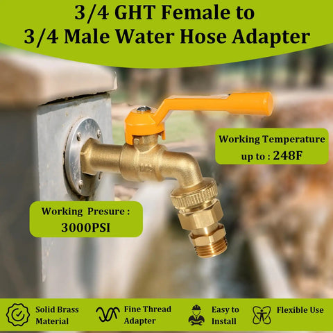 Two Pack 3/4 Inch Garden Hose Swivel Fittings, 360 Degree Male To Female Hose Adapter, No Leak Design With Four Washers And Tape, Easy Connect, Prevents Kinks, Durable Outdoor Watering Connector, brass hose tap