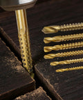 Slick Heavy Duty Three Pack HSS Twist Drill Bit Set Features Serrated Grooving Cutters And Secure Hex Shank Grip For Fast Drilling In Wood Metal Plastic Titanium Steel Works Like A Charm, with serrated cutter in wood.