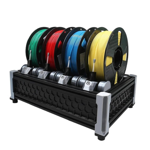 Hit The Ground Running With This Butter Smooth 3D Printer Motion Upgrade Kit Featuring Full AFC Compatible Chassis And Sharp Moons Drive Motors Clad In Bright Multi Color Custom Panels, showcasing multicolored filament spools.