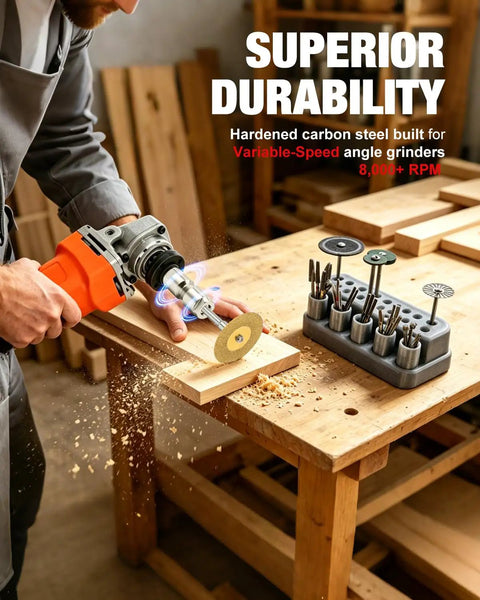 Angle Grinder To Die Grinder Adapter Kit Plug And Play With 5/8-11 To 1/4 And 1/8 Collets in use on wood for precision work