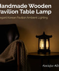 Handmade Korean Wood Lamp With Pagoda Design, Cozy Table Lantern For Bedroom And Living Room on side table