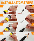 Installation steps for 1 Inch Wet And Dry Sanding Discs Kit For Rotary Tools with various pads and shank attachments