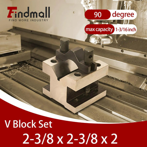 Top Notch Pro Grade V Block With Clamp Set, Hardened Steel 58-60 HRC, 90 Degree V Block Pair For Precision Machining, 2-3/8 x 2-3/8 x 2 Inches, Multi Use Gauge, Precise 0.0002 Tolerance, Wooden Case on milling machine