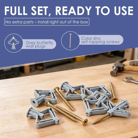 Heavy Duty Drywall Anchor Kit With 30 Self Tapping Screws For Hollow Walls Butterfly Expansion Fasteners on table