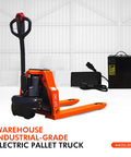 Heavy Duty Electric Pallet Jack With 4400 Lb Capacity Lithium Ion Battery Powered Pallet Truck Low Profile Design For Warehouse Material Handling Efficient And Durable, orange industrial electric pallet truck with battery charger.