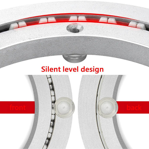 Close-up of the Heavy Duty Aluminum Lazy Susan Rotating Turntable Built Like A Tank, showing the silent level design features.