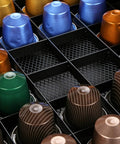 Keep Your Kitchen Game Tight With This Metal Coffee Pod Drawer Holds Sixty Nespresso Capsules Effortless Slide Design Lets You Snag Pods Without Breaking A Sweat, showcasing colorful Nespresso capsules in a stylish drawer.