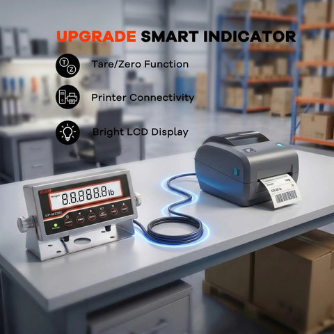 Tough As Nails Industrial Floor Scale For Warehouses Featuring 48 By 48 Inch Platform And 5000 Pound Capacity with bright LCD display and printer.